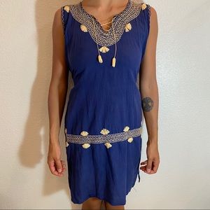 Handmade Mexican Boho Blue Embroidered Dress